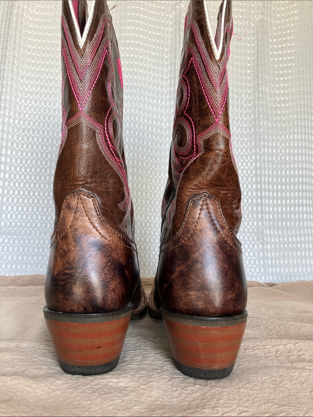 Ariat Crossfire Brown Pink Leather Square Toe Western Cowboy Boots Women's 10B - Picture 10 of 14